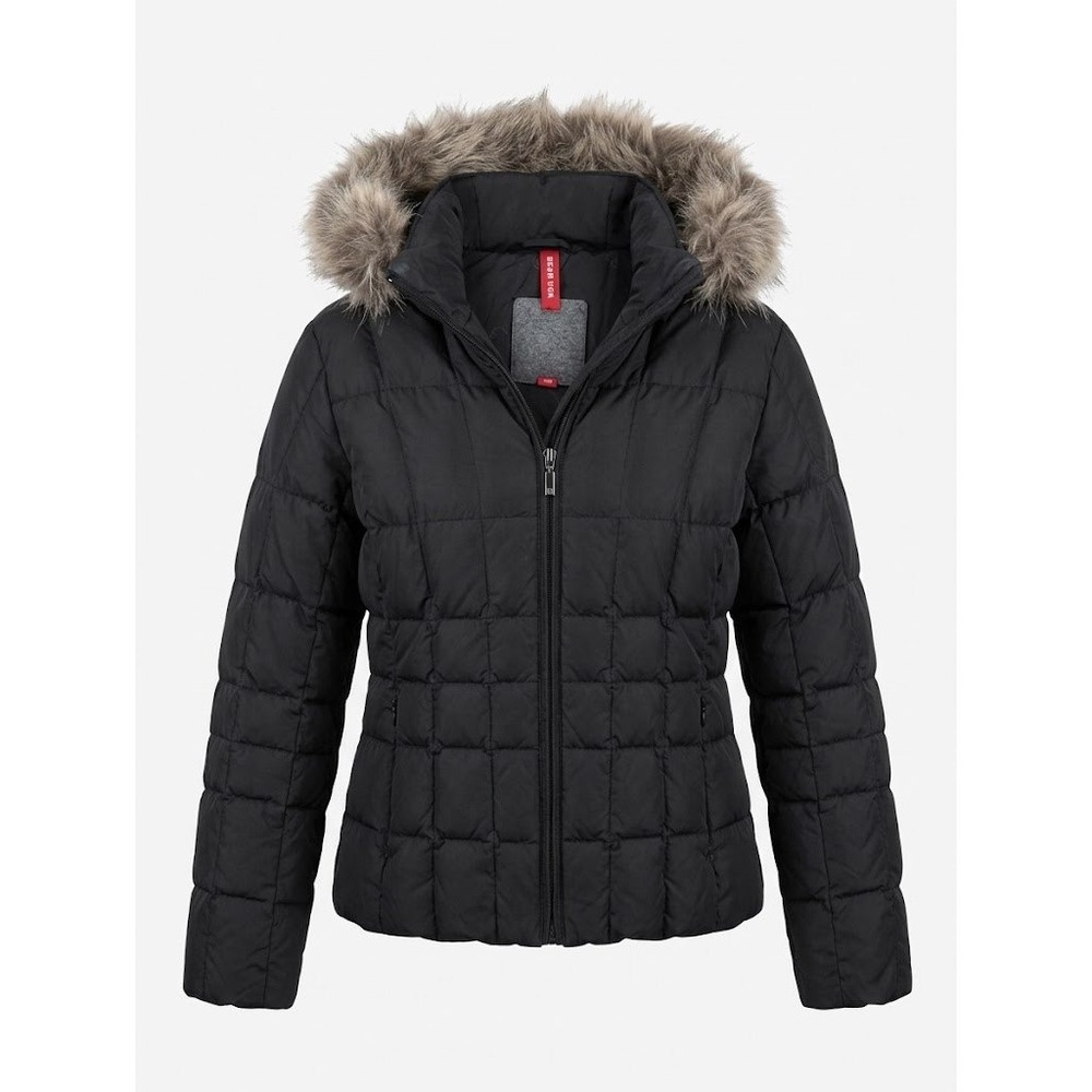 Vintage 90s Bear USA Womens Black Goose Down Puffer Jacket Faux Fur Hood Size L